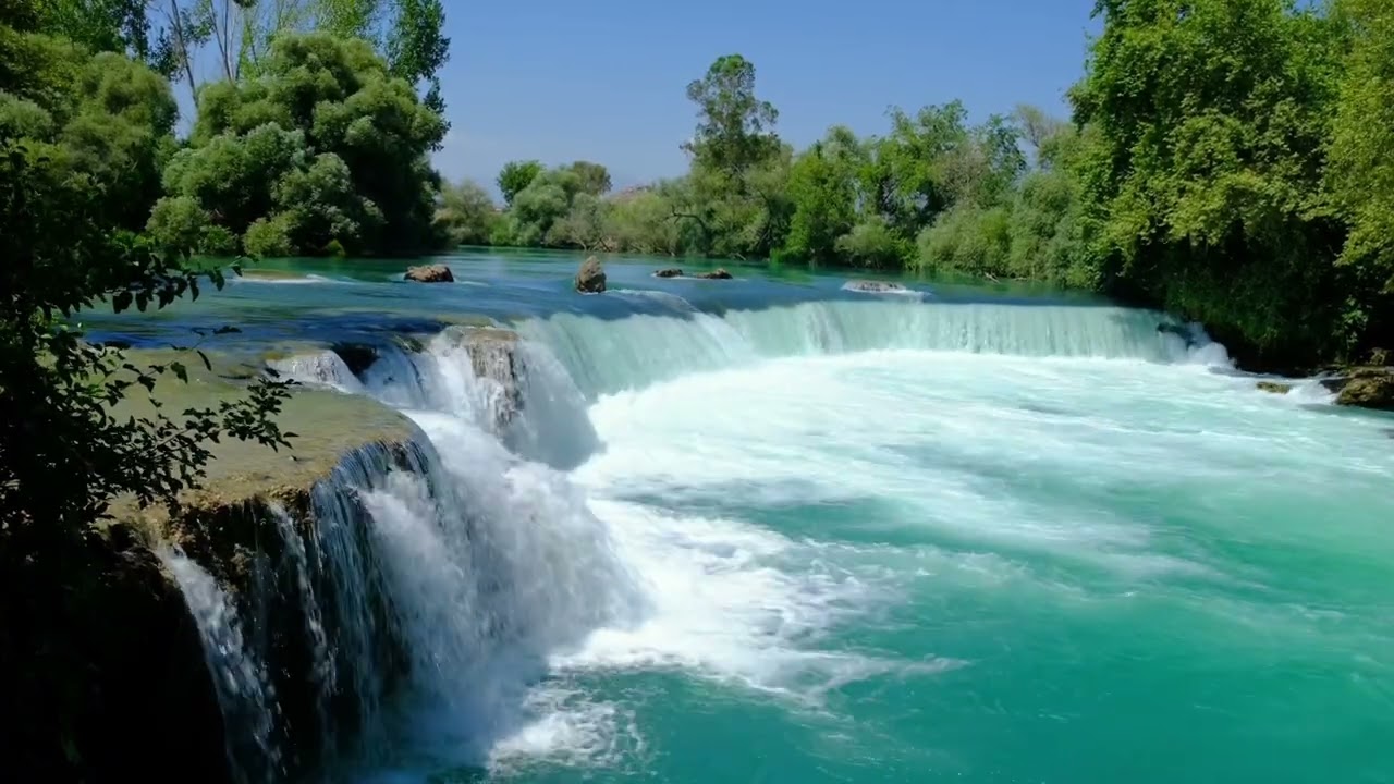 Relaxing Waterfall with Gentle River Flow & Nature Sounds 10 Hours | Sleep, Study, Meditation