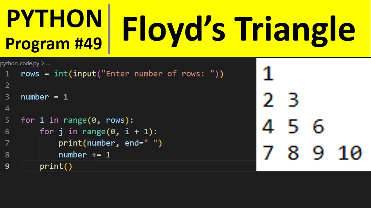 Программа Python №49 &mdash; Печать треугольника Флойда на Python