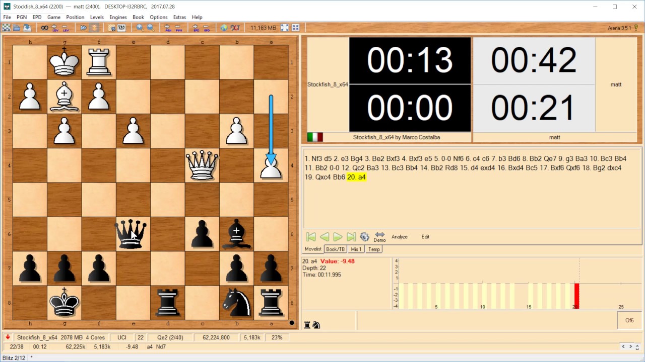 Chess - Stockfish 8 (rook/knight odds) vs. Matthew Doucette (2m12s) (1-0) - LOST ON TIME!!!