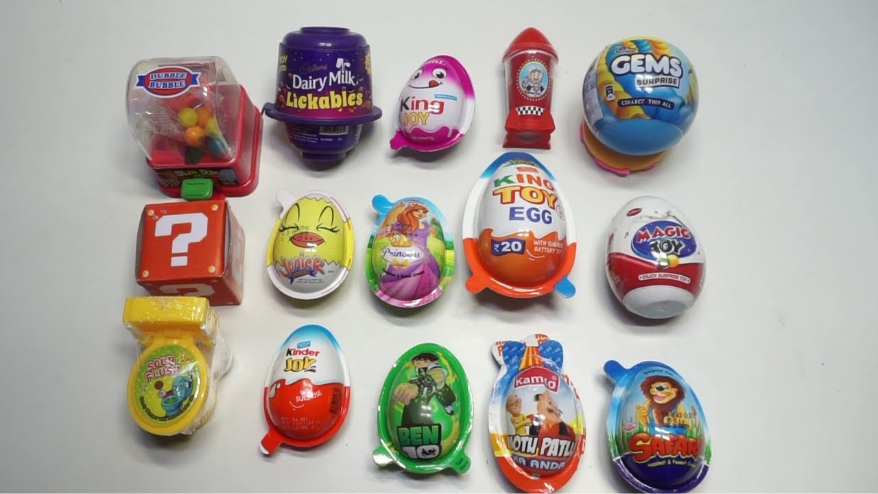 15 Surprise Eggs of Kinder joy,King joy,Ben 10,Motu patlu,Junior,princess,Lickable,Gems and more