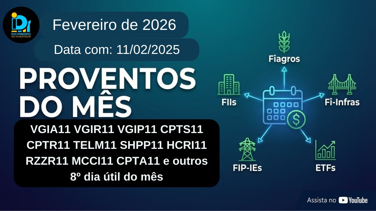 PROVENTOS: VGIA11 VGIR11 VGIP11 CPTS11 CPTR11 TELM11 SHPP11 HCRI11 RZZR11 MCCI11 PPEI11 e outros