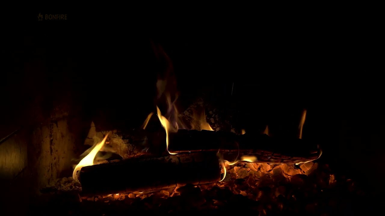 Night Fireplace with Crackling Fire Sounds 🔥Cozy Fireplace 4K. Autumn Fireplace Noises Black Screen