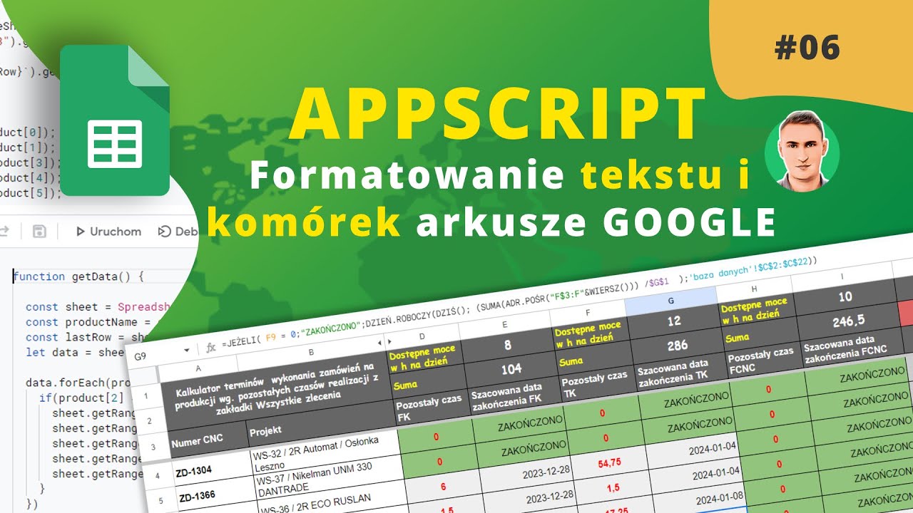 #06 Formatowanie tekstu i komórek w arkuszach Google Sheets z pomocą AppScript.