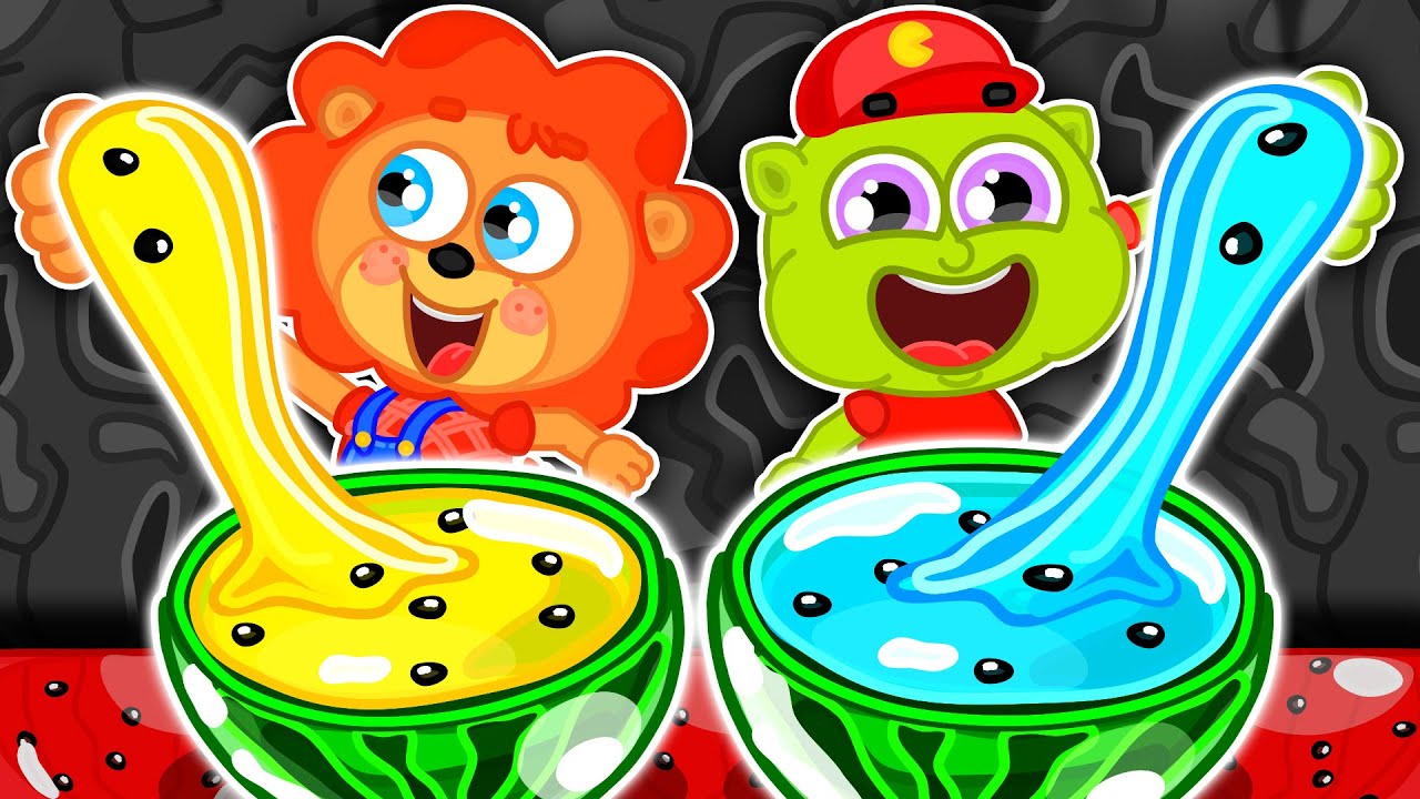 Família Leão Português | Melancias com recheios coloridos | Vídeo para crianças | Desenhos Animados