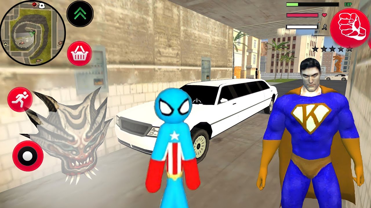 Süper Kahraman Çöp Adam - American Stickman Rope Hero Gangstar Limousine Car #16 - Android Gameplay