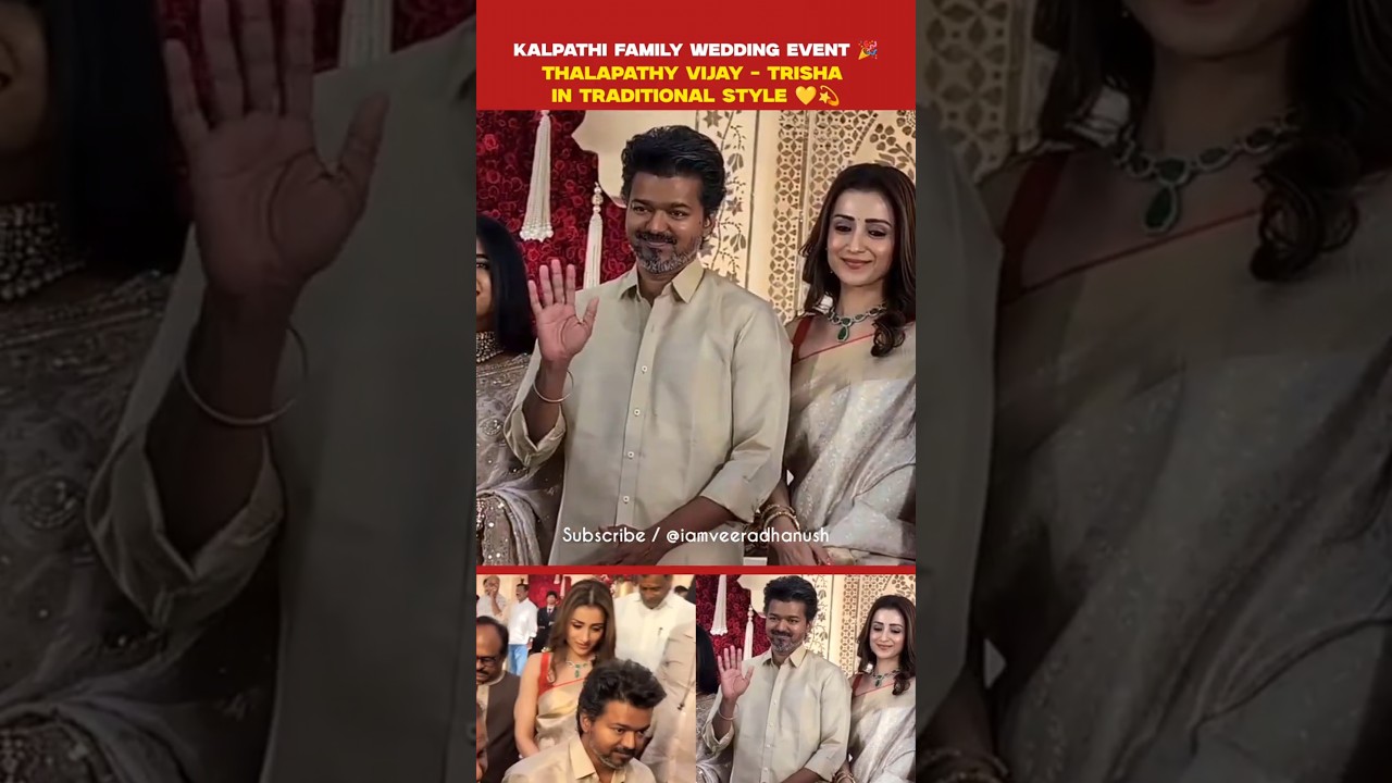 😱 Thalapathy Vijay and Trisha attend Kalpathi Family Wedding Event 😍🎉 #marriage #vibes #love #shorts
