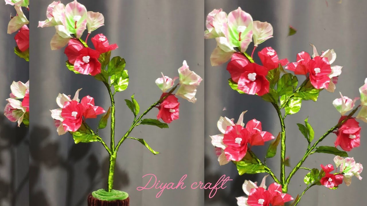 DIY 🌺 Bougenville flower How To Make Flower with satin ribbon/ Tutorial Ribbon Flowers 