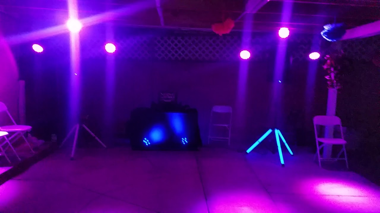 2 ADKINS PROFESSIONAL AUDIO LED SPEAKERS STAND, 6 CHAUVET SLIM PAR 56,2 QSC SPEAKERS K12'S, DENNON M