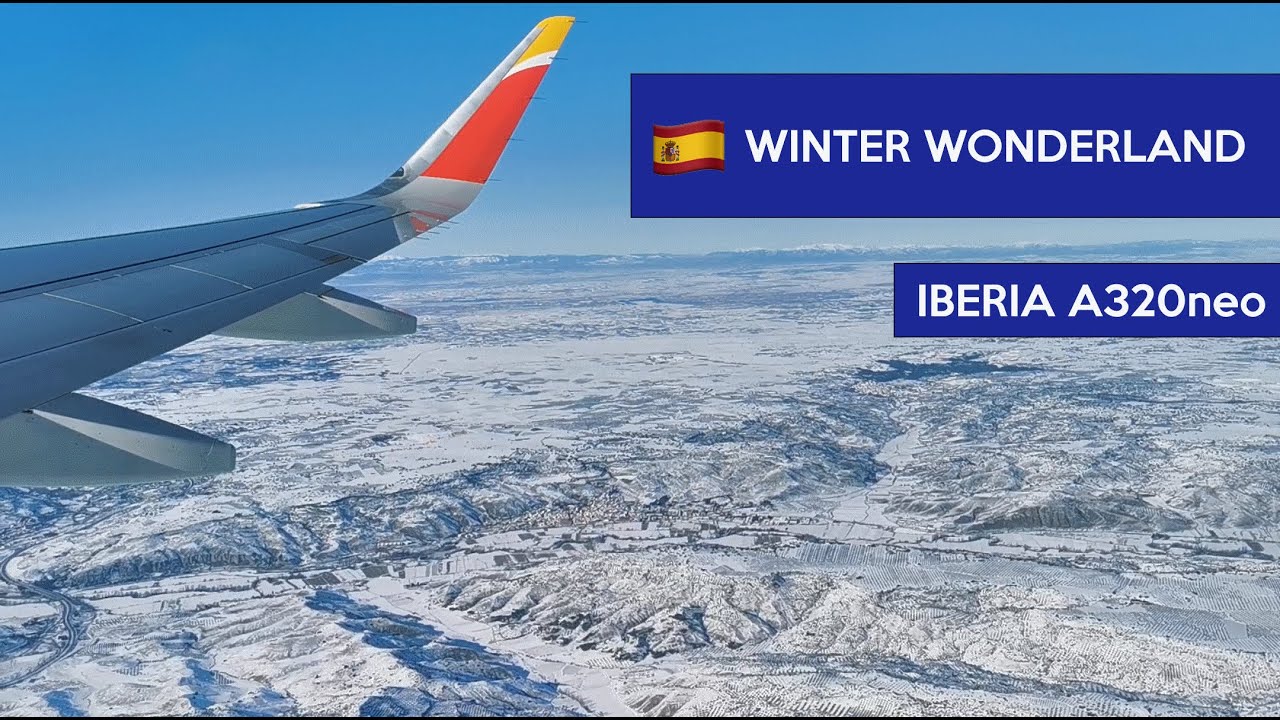 Iberia A320neo SNOWY LANDING at Madrid-Barajas after SNOWSTORM Filomena - January 2021