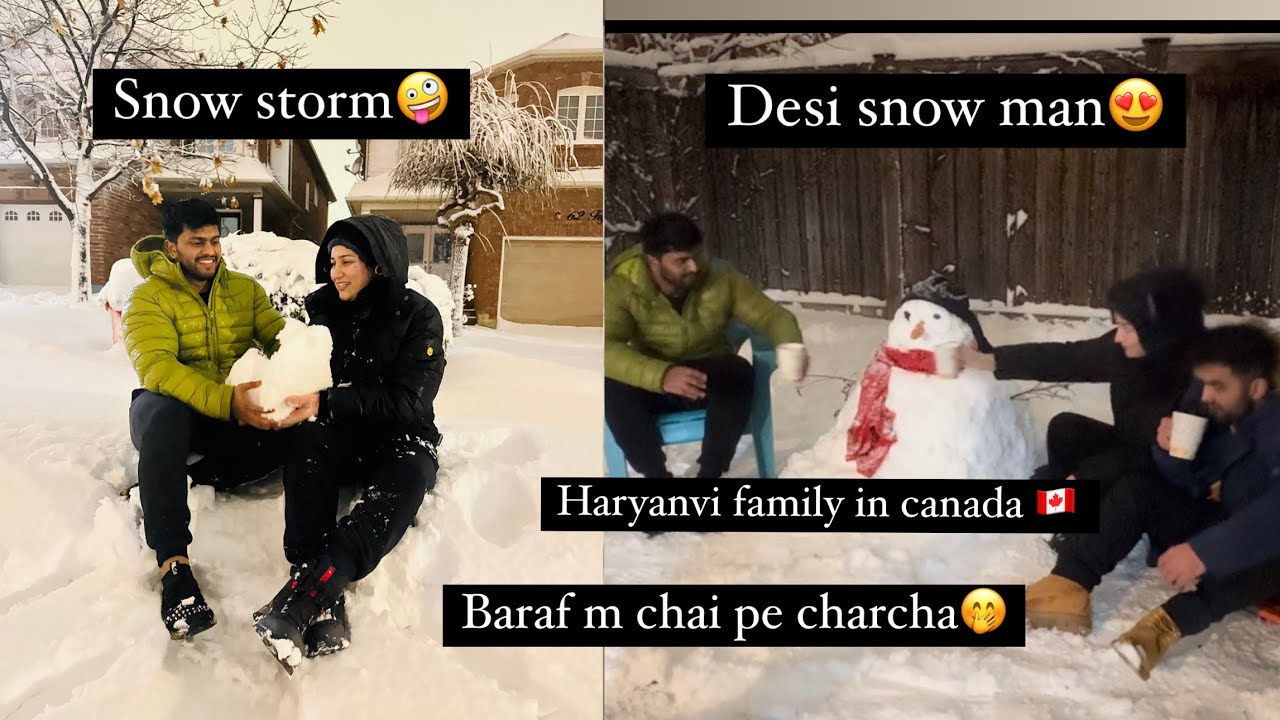 Baraf k tufan m masti 🇨🇦 | Haryanvi family ❤️ | Chai pe charcha  with snow man😂 #nikkisworld