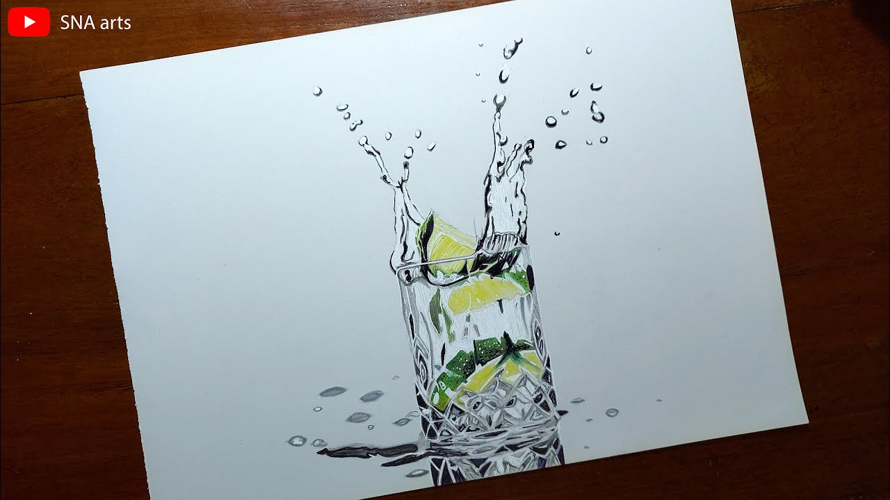 Drawing Water Splash In Glass With Faber Castell 48 Classic Colour Pencils
