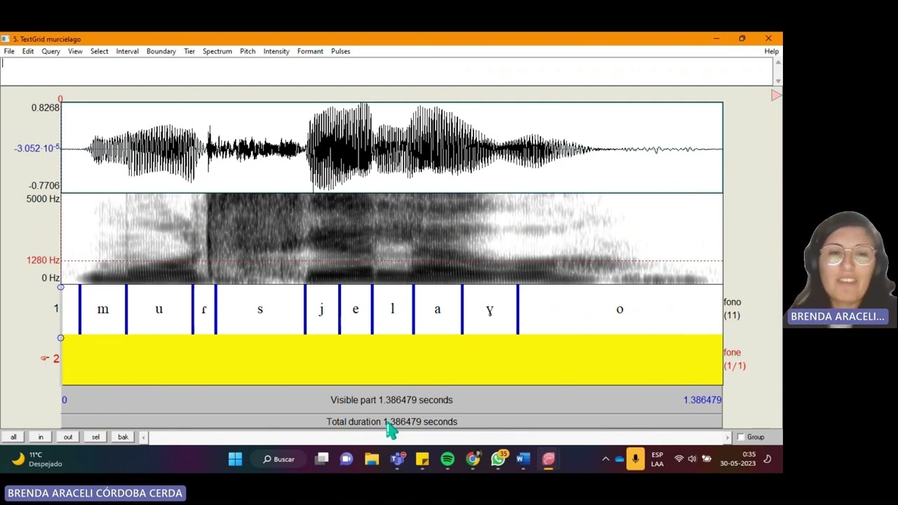 Espectrogramas de las vocales en Praat
