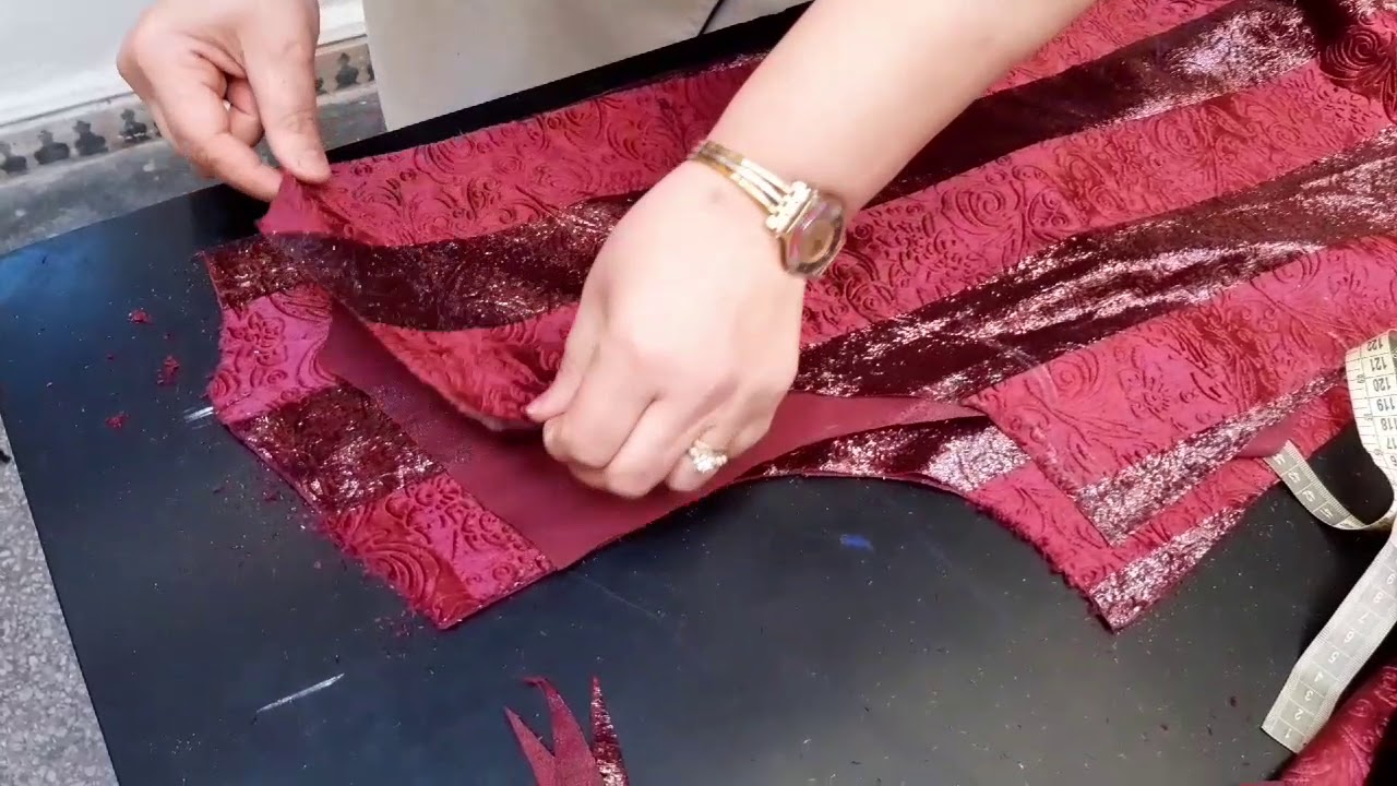 كيفية تفصيل قفطان موبرا مخطط بالصقلي و كمام مفتوحبن  مع طريقة جديده لحطة الثوب