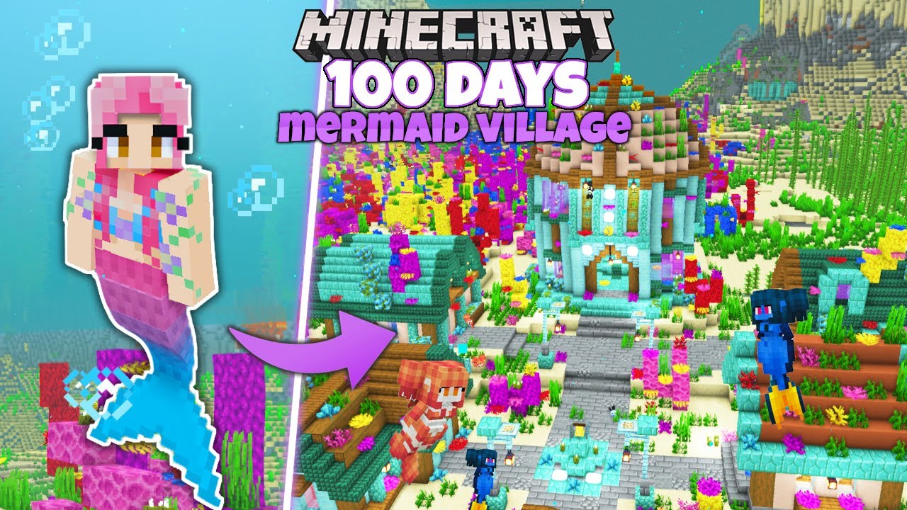 I Spent 100 Days Building a MERMAID Village in Minecraft! 🌊🪸