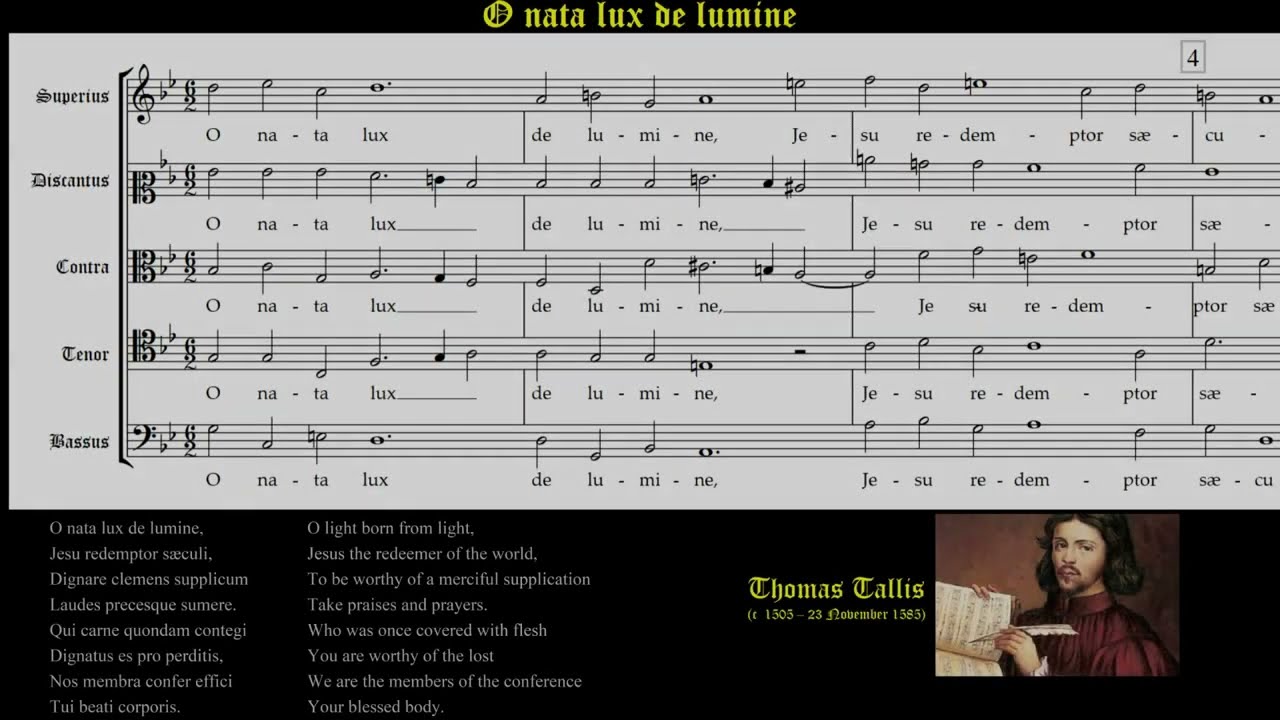O nata lux. Thomas Tallis (Scrolling score) Voces8