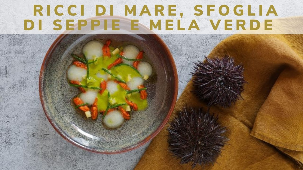 Ricci, sfoglia di seppie e gelatina di mela verde | Saporie | Chef Stefano de Gregorio