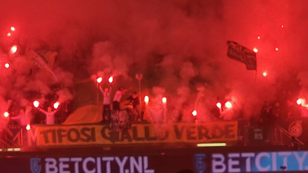 Fortuna Sittard and KRC Genk Ultras at the match between Fortuna Sittard and Go Ahead Eagles