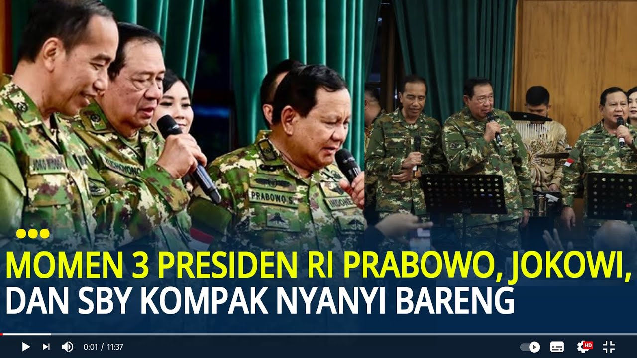 Momen 3 Presiden RI Prabowo, Jokowi, dan SBY Kompak Nyanyi Bareng Pakai Seragam Loreng
