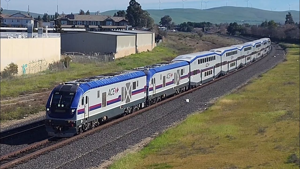 Trains in Livermore in February 2026 ft Super Bowl ACE Train & New CEM Cabcar 3313
