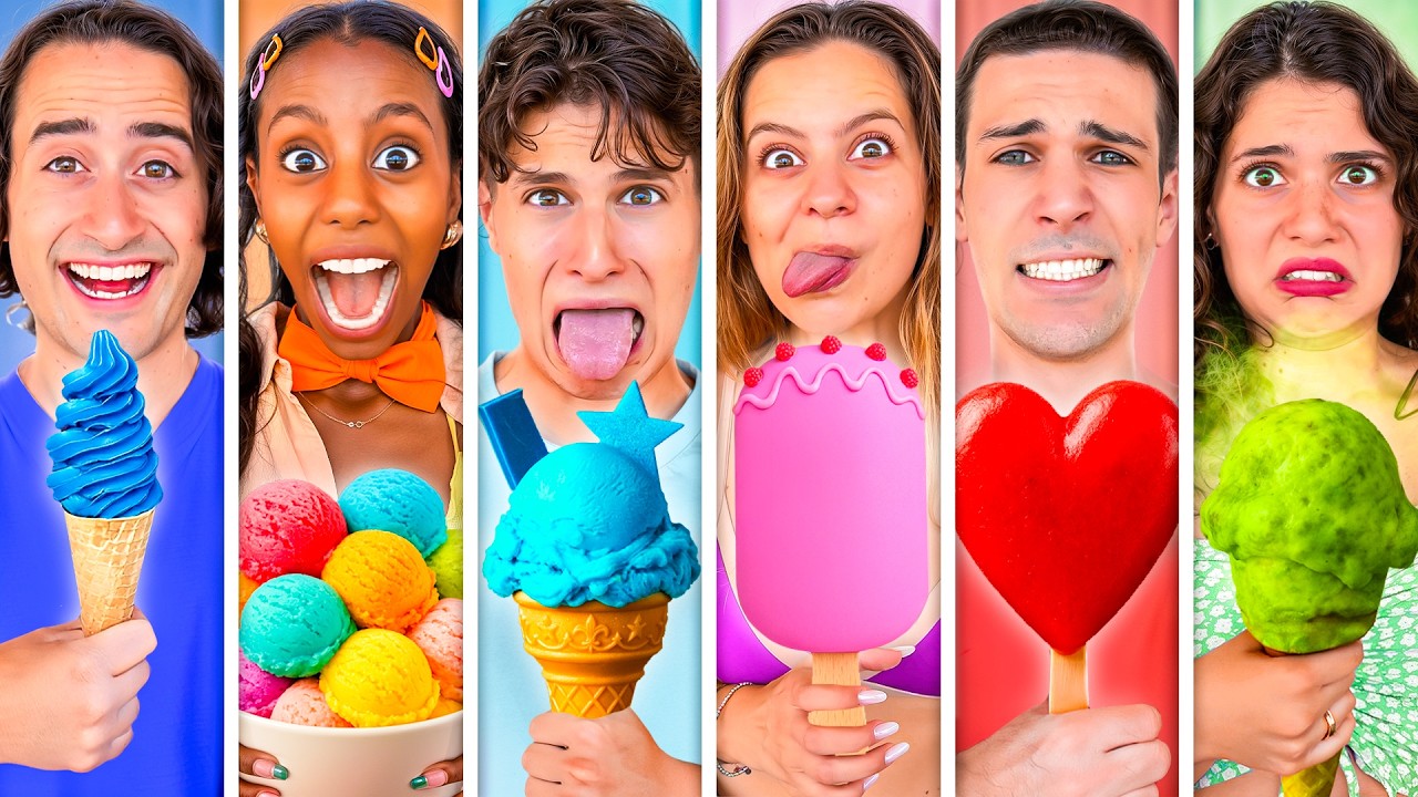 MANGIAMO SOLO CIBO DEL COLORE DEL NOSTRO GELATO CON TUTTI I NOSTRI AMICI PER 24 ORE!🍦