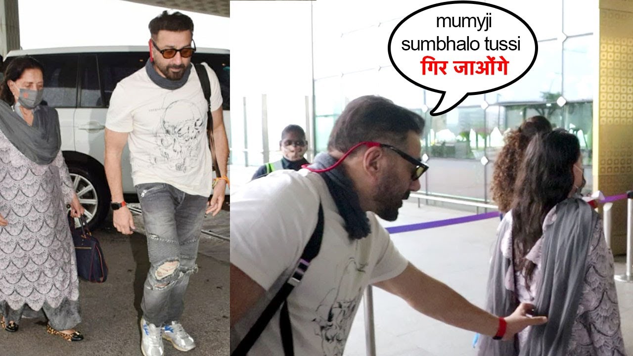 Even At 64 Sunny Deol Corrects Mother Prakash Kaur's Dupatta That She Does'nt SIip and Foll is exmpl