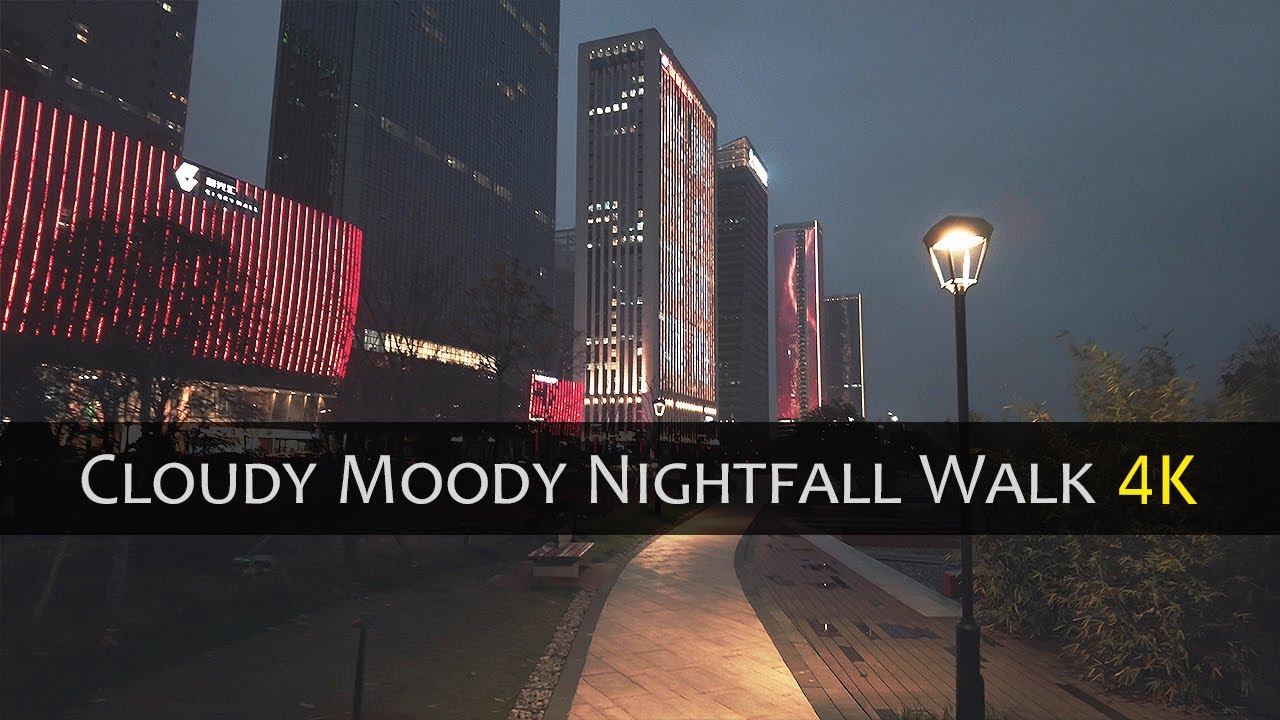 Cloudy Moody Nightfall Walk 4k China Yiwu