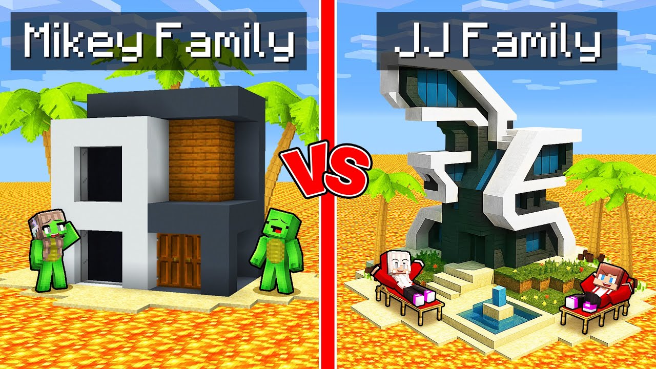 Mikey Family POOR vs JJ Family RICH Modern Lava Island House in Minecraft (Maizen)