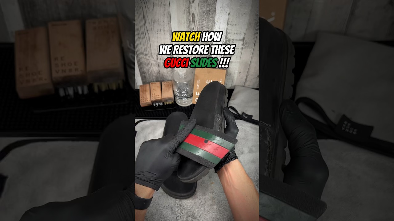 FULL GUCCI SLIDE RESTORATION 🔥😱 #shoecleaning #sneakerhead #shoerepair #shoecustom #jordan #shorts