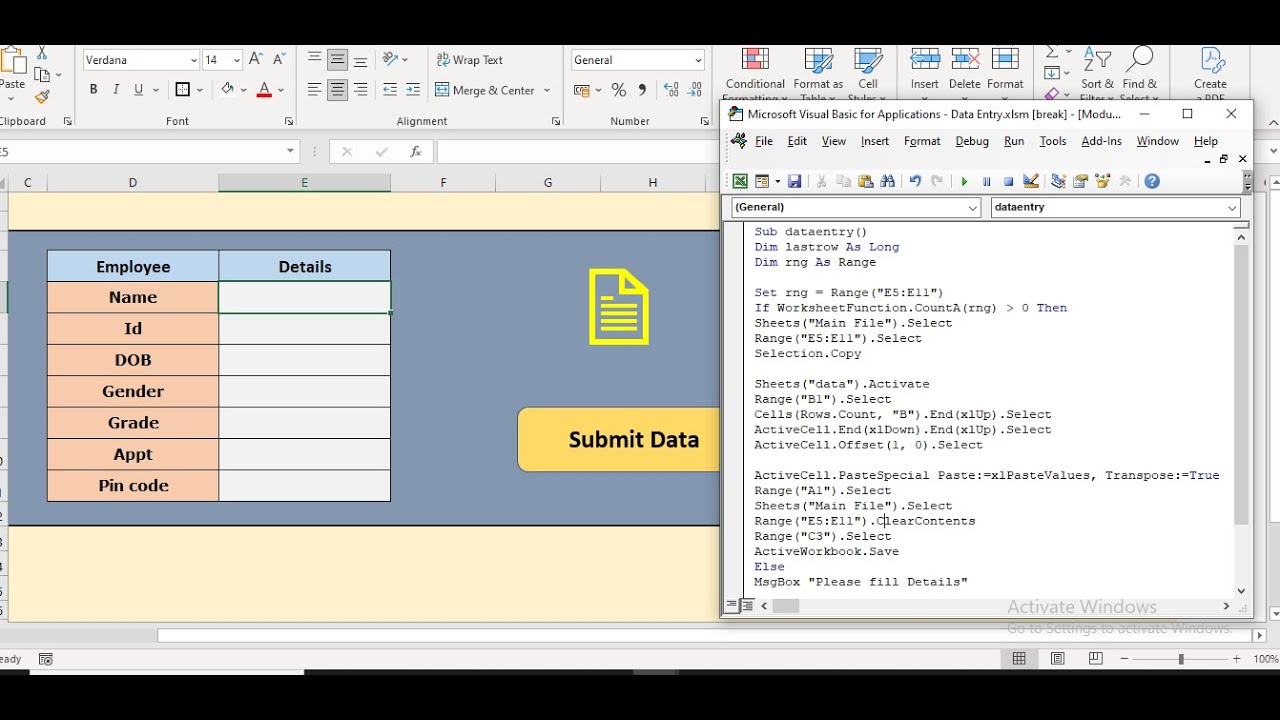How to Create Automated Data Entry in Excel  With VBA Code || Excel Vba in English video