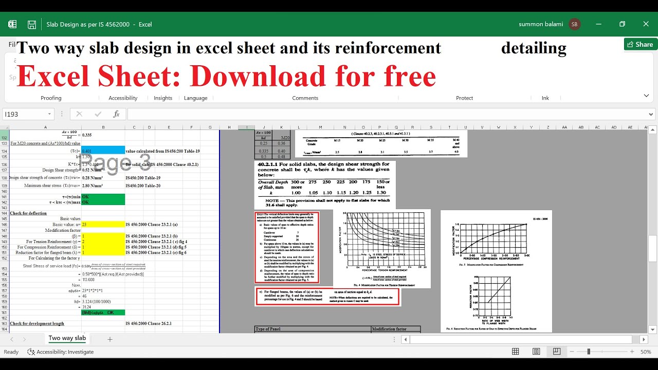 Two way slab design in excel sheet and its reinforcement detailing