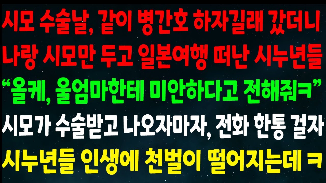 (반전신청사연)시모 수술날 같이 병간호 하자더니 일본여행 떠난 시누년들