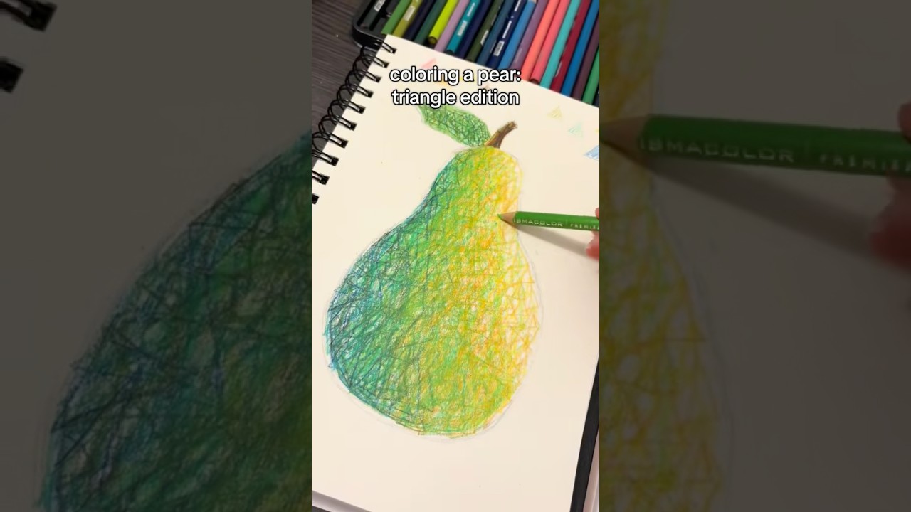 TRIANGLE COLORING pear 🍐 | unconventional fruit drawing #pear #coloredpencilart #fruitart #art