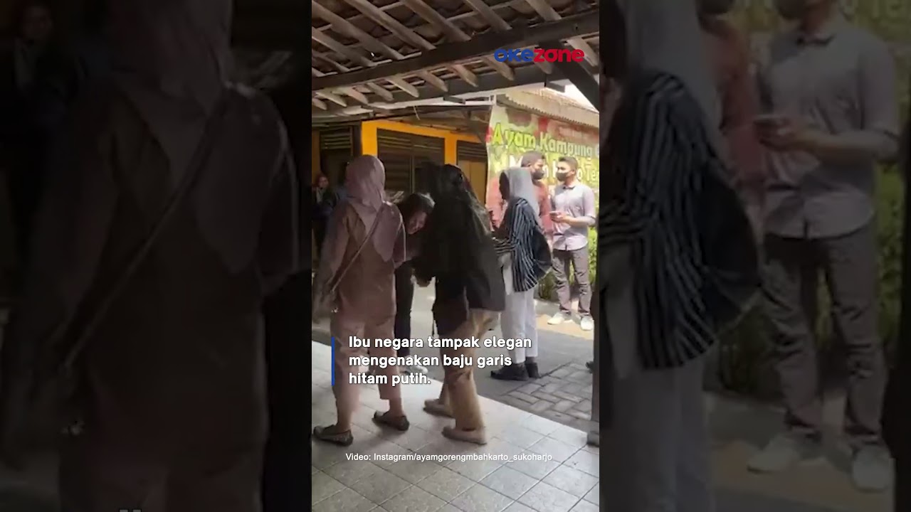 Gaya Iriana Jokowi Kenakan Baju Hitam Putih Kunjungi Ayam Mbah Karto Sukoharjo #irianajokowi