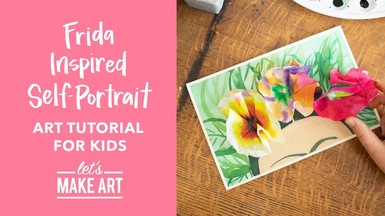 Frida Inspired Self-Portrait | Easy Kids Watercolor Art Lesson by Nicole Miyuki of Let's Make Art