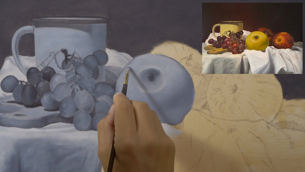 Oil painting grisaille for a still life - timelapse