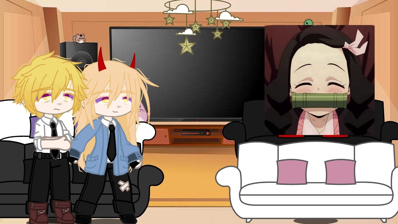 Chainsaw man characters react to Nezuko {gacha club}