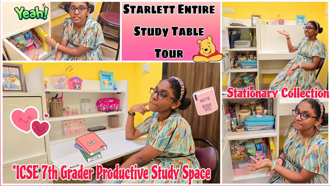 Starlett Entire Study Table Tour🤩Productive Study Space Set Up Of A*ICSE 7th Grader*All Stationary📚