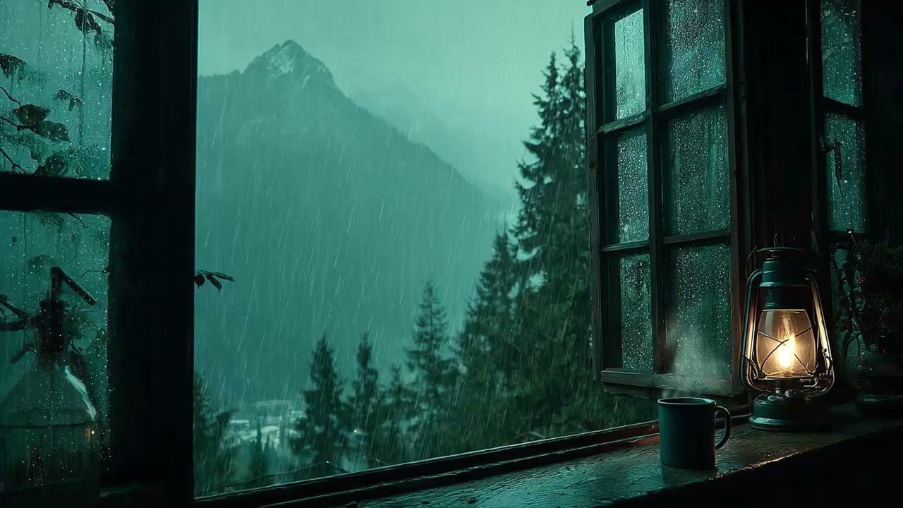 Heavy Rain and Rolling Thunder by the Window ⚡ Warm Cozy Bedroom for Stress Relief and Restful Sleep