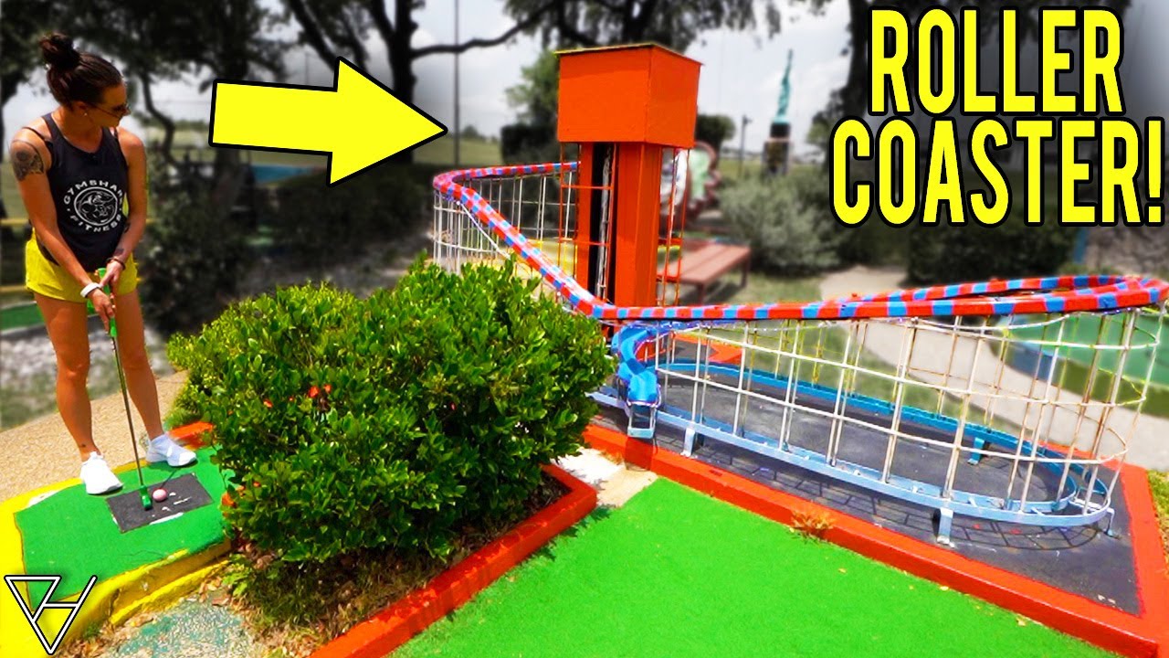 Crazy ROLLER COASTER Mini Golf Hole and Back To Back Hole In One!