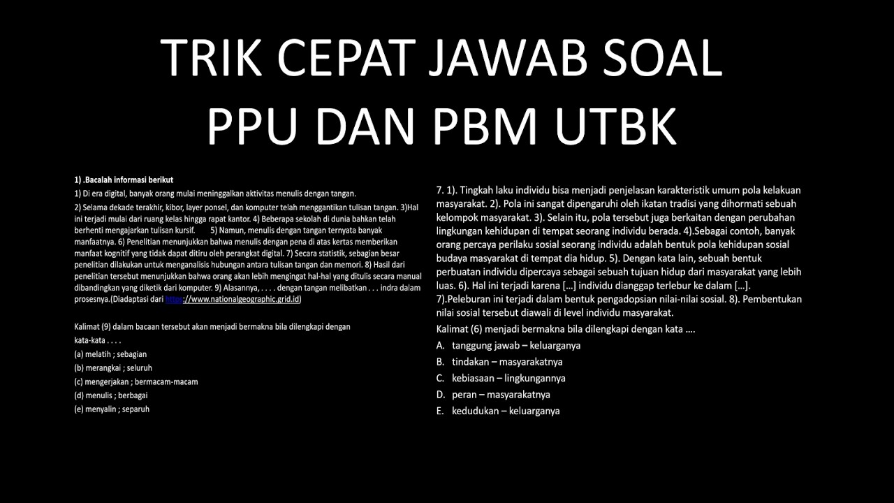 TRIK CEPAT JAWAB SOAL PPU dan PBM UTBK SNBT 2026