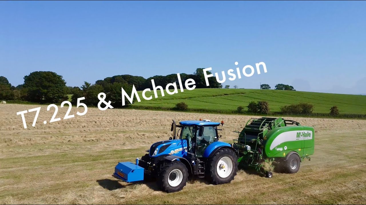 New Holland T7.225 & Mchale Fusion Baling Hay ( R E & A Dowson & son )