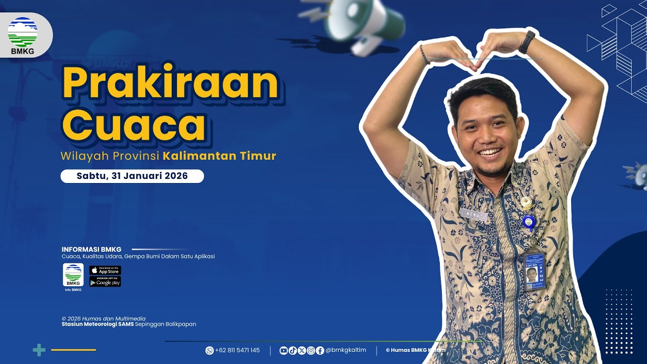 Prakiraan Cuaca Sabtu, 31 Januari 2026 Wilayah Kalimantan Timur | BMKG Kaltim