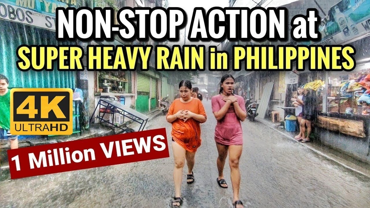 REAL LIFE SCENES at SUPER HEAVY RAIN in Philippines - Walking Tour [4K] 🇵🇭