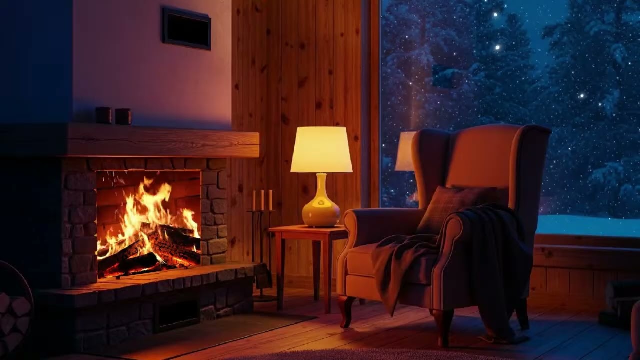 Deep Relaxation! 🔥Cozy Fireplace Crackling 24/7 | ❄️Snowy Cabin Views | Winter Ambience