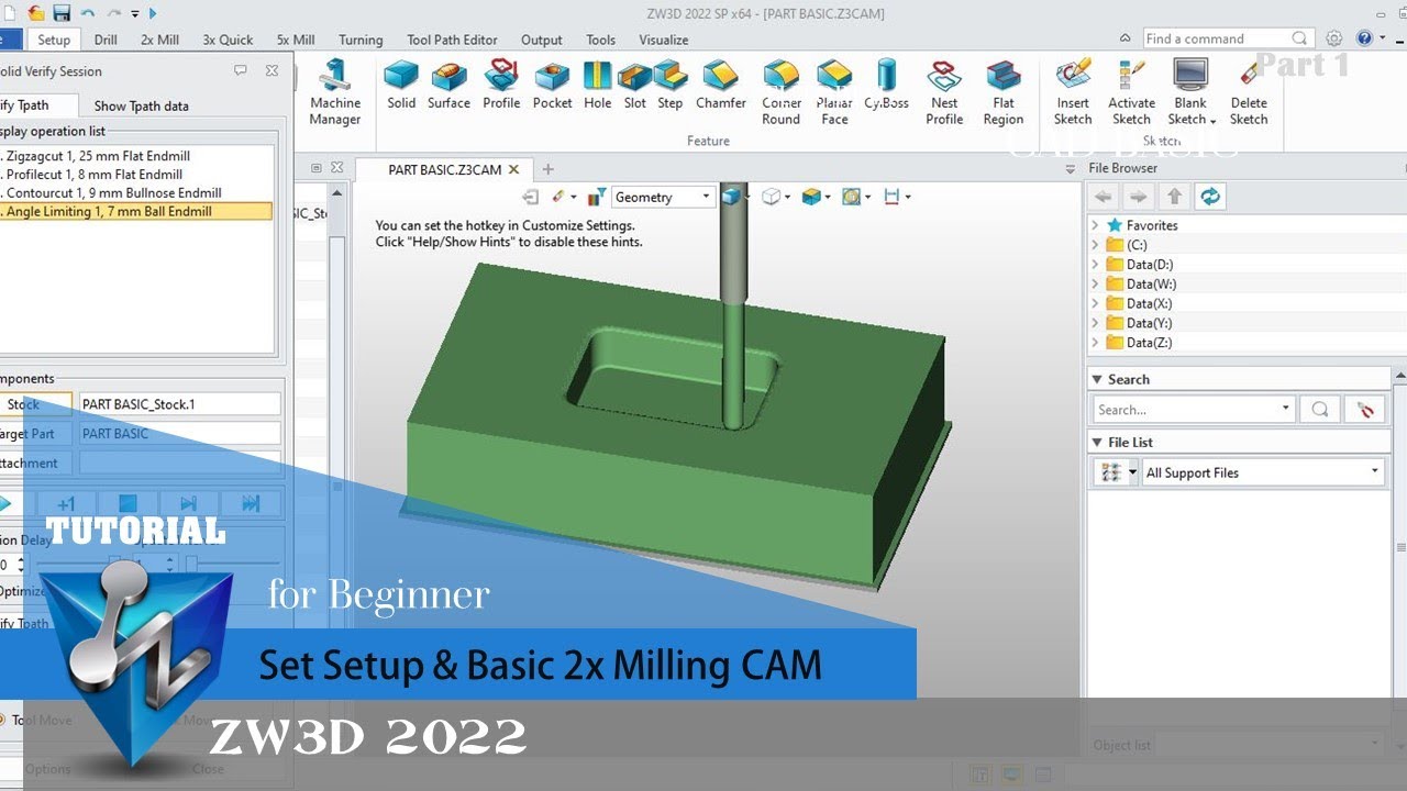 ZW3D - Tutorial - Set Setup & Basic 2x Milling CAM