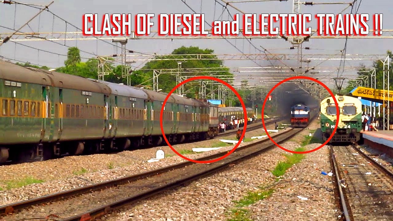 CLASH of DIESEL and ELECTRIC TRAINS !! MEMU OVERTAKE on Both Sides !! Indian Railways