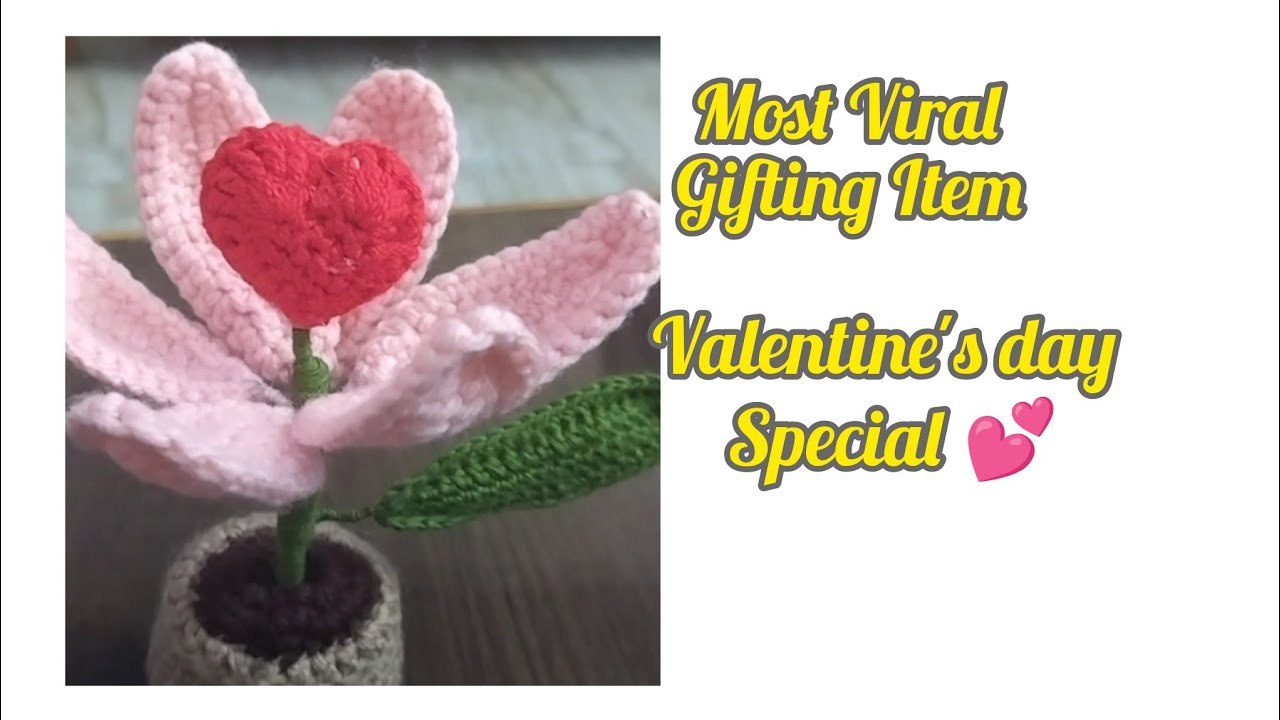 Most Viral Crochet gifting item (heart flower pot)