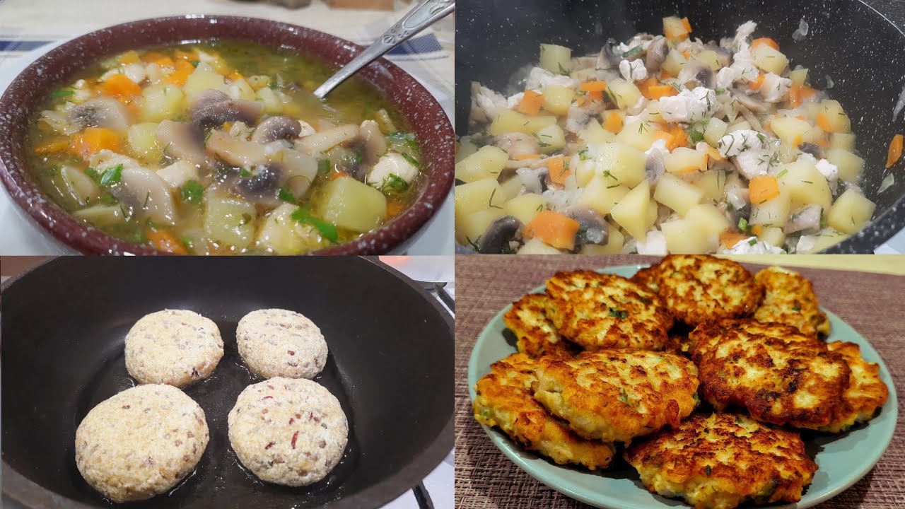 Рубленные Куриные Котлеты, Вкусный Суп С Курицей И Грибами И Творожники.