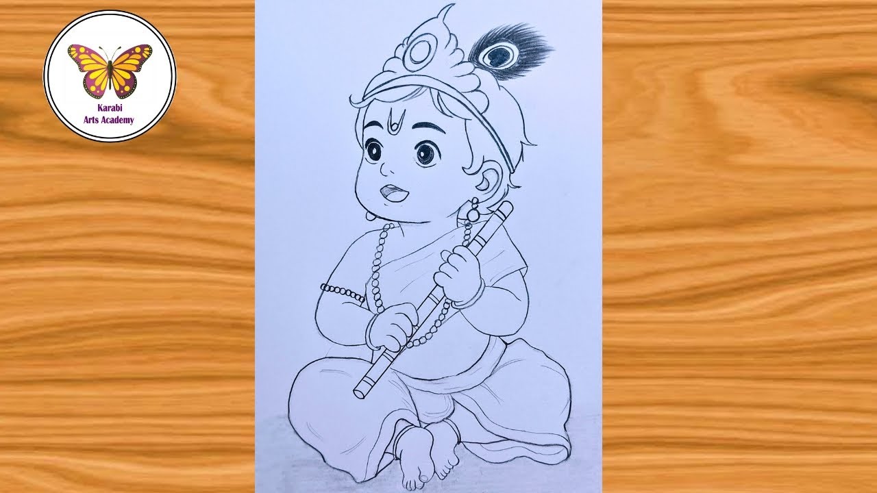 Cute little krishna drawing| How to draw baby krishna easily| chitra