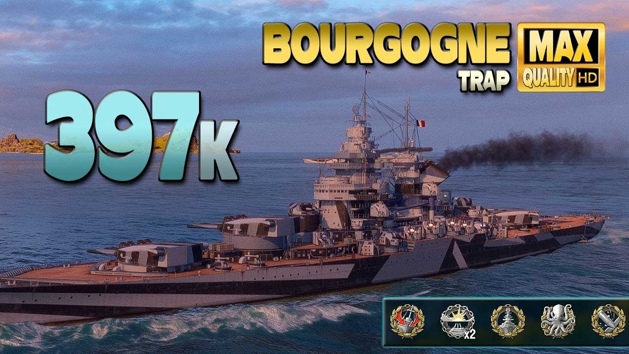 линкор Bourgogne: почти 400к урона на карте Trap - World of Warships